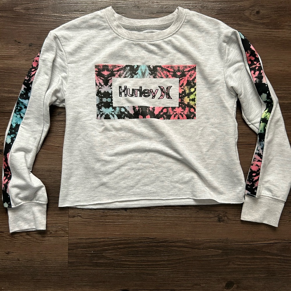 Hurley Kids Gray Crop Sweatshirt with Tie-Dye Accents